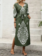 Side Slit Printed Tie Neck Dress Casual Dresses