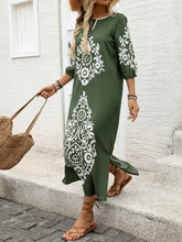 Side Slit Printed Tie Neck Dress Casual Dresses