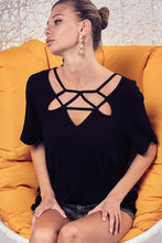 Silky Knit Black Cut-Out Blouse for Women