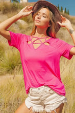 Silky Knit Pink Cut-Out Top with Front Detail for Women Woman T Shirts