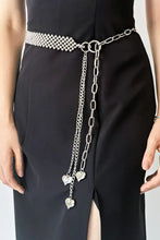 Silver bead heart charm belt with dangling silver-toned chain