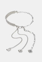 Silver bead heart charm belt with multi-layered chain and dangling heart pendants