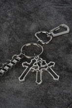 Silver cross waist chain with metal keychain and carabiner