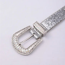 Sparkly silver leather rhinestone belt with glittering buckle