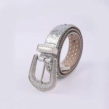 Silver leather rhinestone belt with sparkling buckle