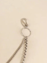 Silver metal chain belt with lobster clasp, O-rings, and carabiner clip
