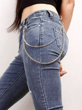 Silver metal chain belt with O-rings and carabiner clip