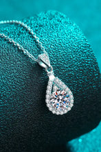 Silver moissanite teardrop pendant necklace with adjustable chain length