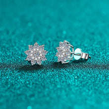 Silver moissanite zircon stud earrings in starburst floral cluster design