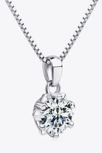 Silver box chain necklace with 1 carat moissanite pendant in six-prong setting