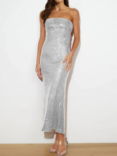 Silver Sequined Strapless Maxi Dress Silver