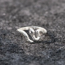Silver snake ring with pave stones and adjustable textured sterling silver design