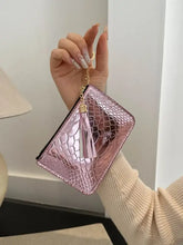 Silver Snakeskin Coin Purse with Tassel and PU Leather Material Wallets