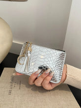 Silver Snakeskin Coin Purse with Tassel and PU Leather Material Silver One Size