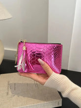 Silver Snakeskin Coin Purse with Tassel and PU Leather Material Hot Pink One Size Wallets