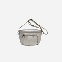 Silver textured PU leather crossbody bag with zip pockets