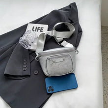 Silver textured PU leather crossbody bag with adjustable strap
