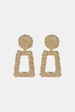 Gold textured rectangular zinc alloy dangle earrings with circular accents