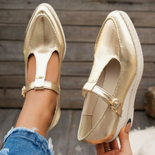 Silver Wedge Mary Jane T-Strap Loafers for Women Gold