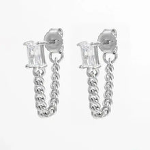 Sterling silver zircon chain earrings with baguette cubic zirconia studs