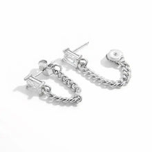 Sterling silver zircon chain earrings with baguette cubic zirconia studs