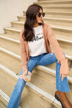 Woman in Simply Love basic style wildflower short sleeve cardigan outfit