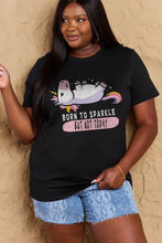 Simply Love dark gray short sleeve unicorn t-shirt for women with Born to Sparkle but not Today design