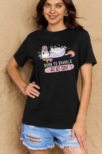 Simply Love dark gray short sleeve women’s unicorn t-shirt with black unicorn and Born to Sparkle but Not Today rainbow text