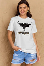 Simply Love white short-sleeve pumpkin graphic cotton t-shirt with bat design