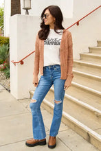Burnt orange long-sleeve Simply Love open-front cable knit cardigan
