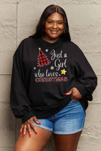 Black graphic sweatshirt with plaid Christmas tree, full size sleeve length