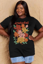 Simply Love Full Size GRATEFUL Flower Graphic Cotton T-Shirt Black Woman T Shirts