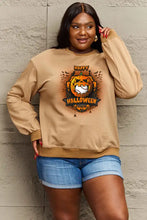 Womens long-sleeve beige Halloween graphic sweatshirt with pumpkin and ghost