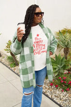 Simply Love green and white plaid long cardigan with long sleeve length