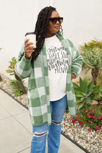 Simply Love full size letter graphic green plaid cardigan
