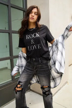 Simply Love Full Size ROCK ＆ LOVE Short Sleeve T-Shirt Black Woman T Shirts