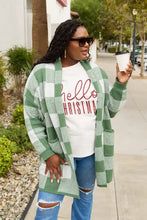 Simply Love green and white buffalo plaid long sleeve knit cardigan