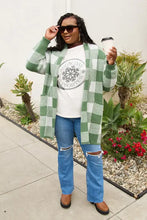 Simply Love green and white plaid long cardigan, relaxed fit cotton