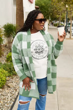 Simply Love green and white plaid open-front cardigan for women