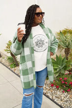 Simply Love green and white plaid long cardigan for women