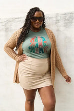 Beige textured high-waist mini skirt with pockets and Simply Love Mama Round Neck T-Shirt