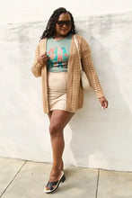 Beige open-front textured cardigan with long sleeves, Simply Love Mama Round Neck style
