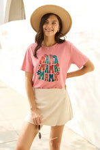 Simply Love Mama round neck white graphic T-shirt with pink floral accents