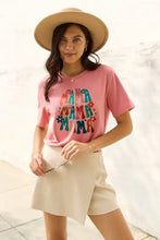 Simply Love Mama Round Neck Pink Graphic Tee with Floral Design