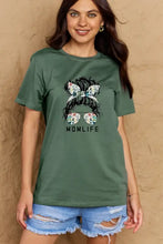Simply Love olive green mom life graphic short sleeve length cotton tee with skull bow