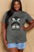 Simply Love mom life graphic short sleeve length cotton tee with gray bow and lace shorts