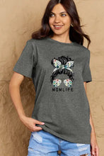 Simply Love mom life graphic short sleeve cotton tee in dusty pink with charcoal gray skull and butterfly design