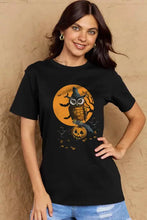Simply Love plus size short sleeve Halloween owl witch hat pumpkin t-shirt