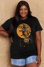 Simply Love plus size short sleeve Halloween owl witch hat t-shirt