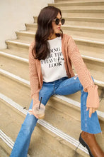 Peach knit cardigan with short sleeve, simply love graphic tee outfit